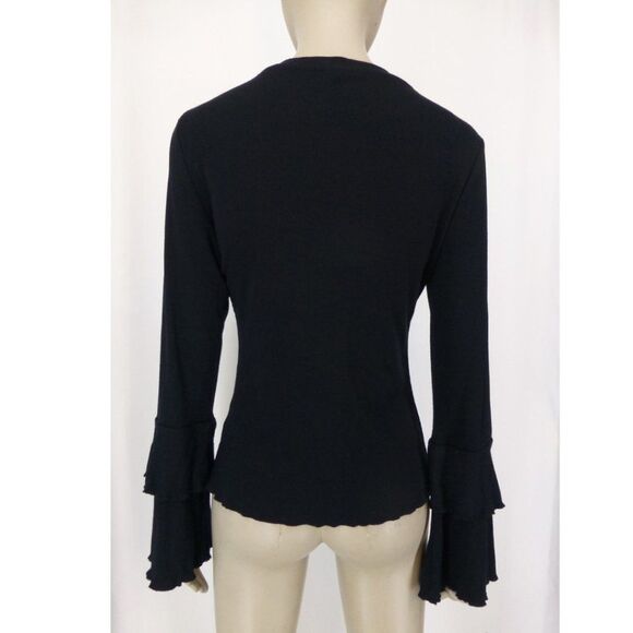 Who What Wear Black Long Sleeves Double Ruffle Sleeves Top - Picture 4 of 9